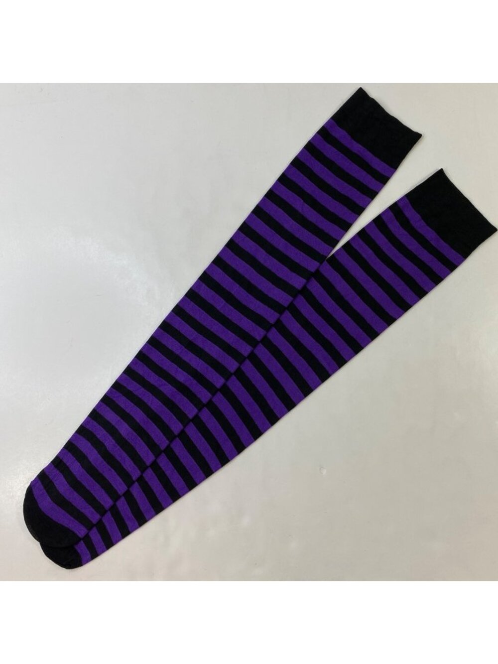 Womens Knee High Socks Striped Purple Black Halloween Goth Lightweight Funky Fun